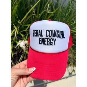 Feral Cowgirl Energy Red White Trucker Hat Mesh Snapback‎ Baseball Cap